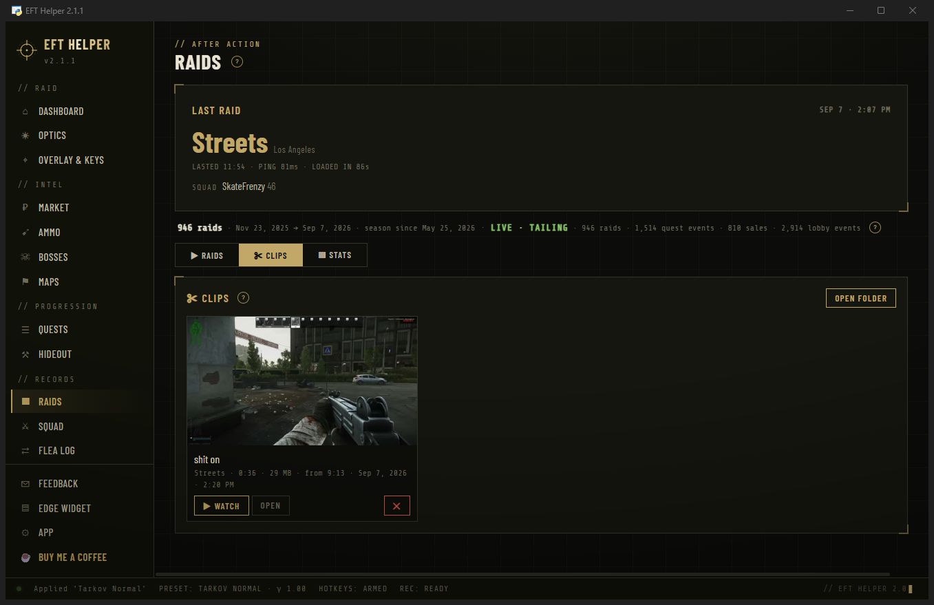 Clips tab with thumbnails