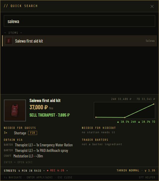 Quick search item card